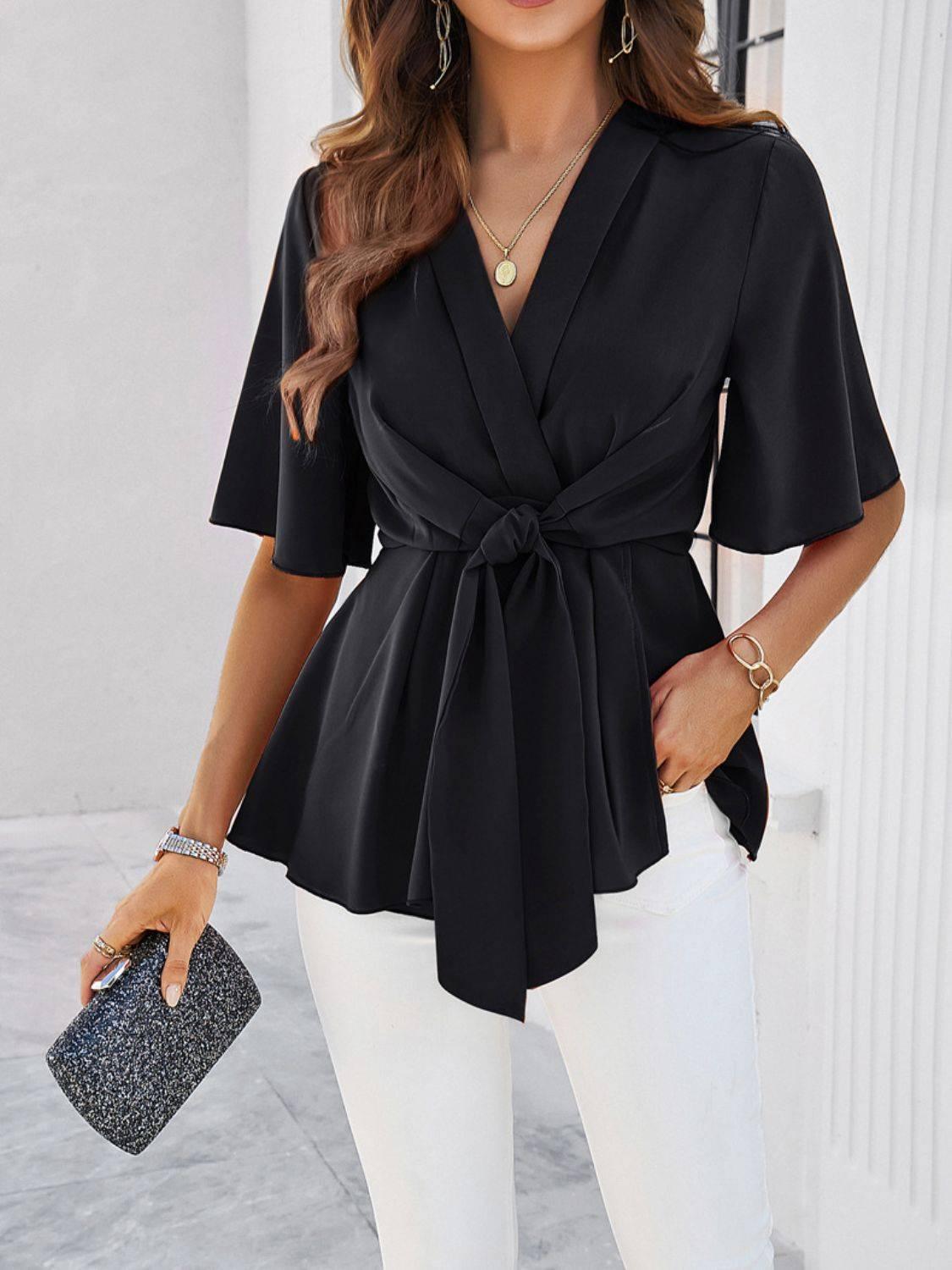 Devine Tied Front Peplum Blouse