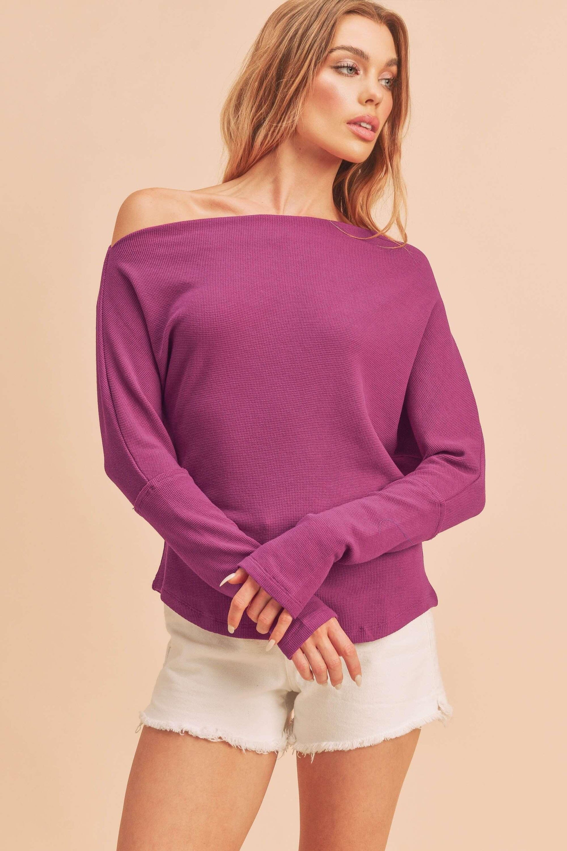 Aemi + Co One Shoulder Long Sleeve Knit Top