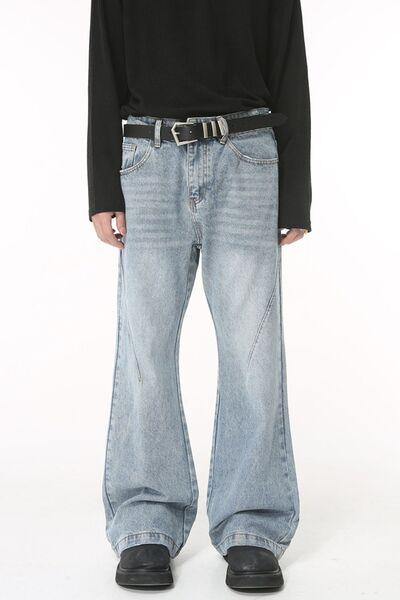 Washed Bootcut Men's Jeans with Pockets