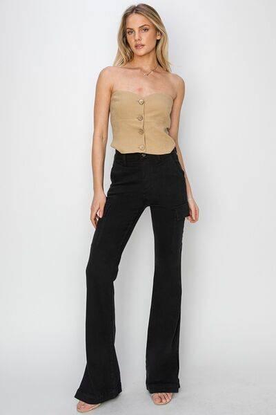RISEN Full Size High Rise Side Slit Cargo Bootcut Jeans - Clothes For Her Online Store