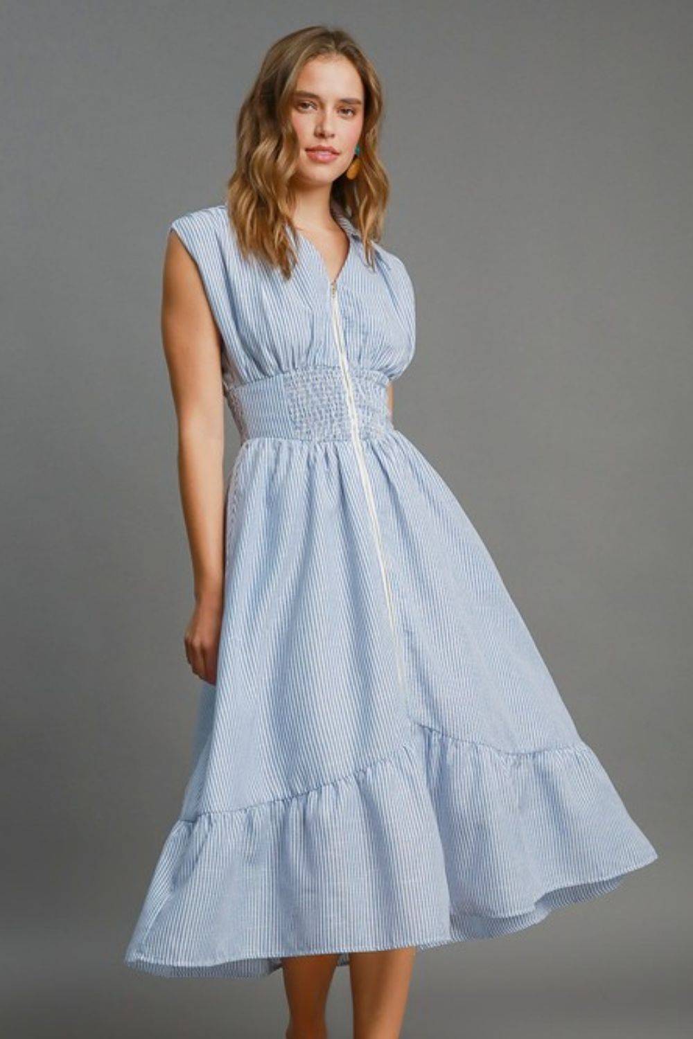 Umgee Full Size Striped Midi Dress with Smocked Waist Plus Size - Clothes For Her Online Store