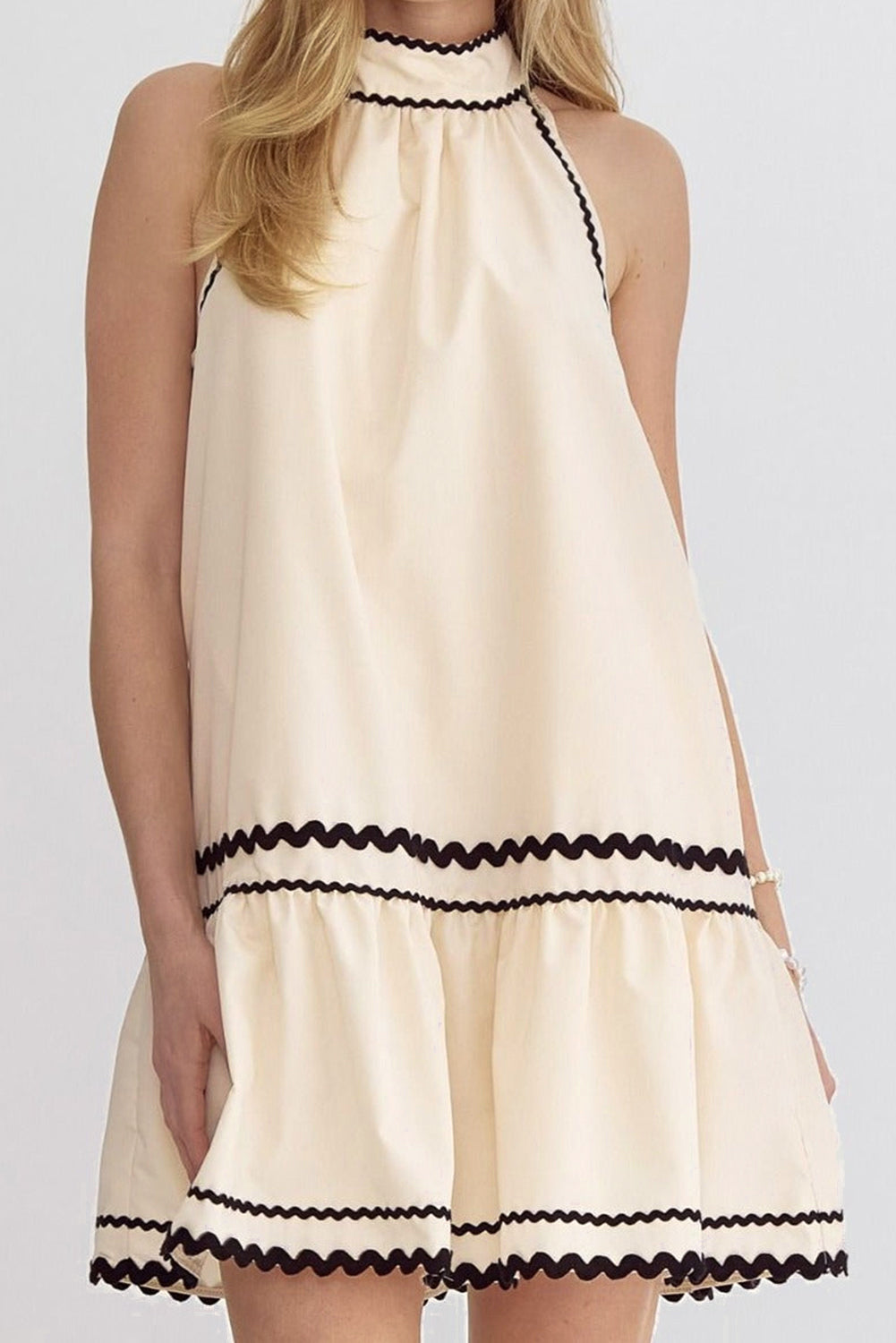 Stripe Ric Rac Trim Sleeveless Mini Dress