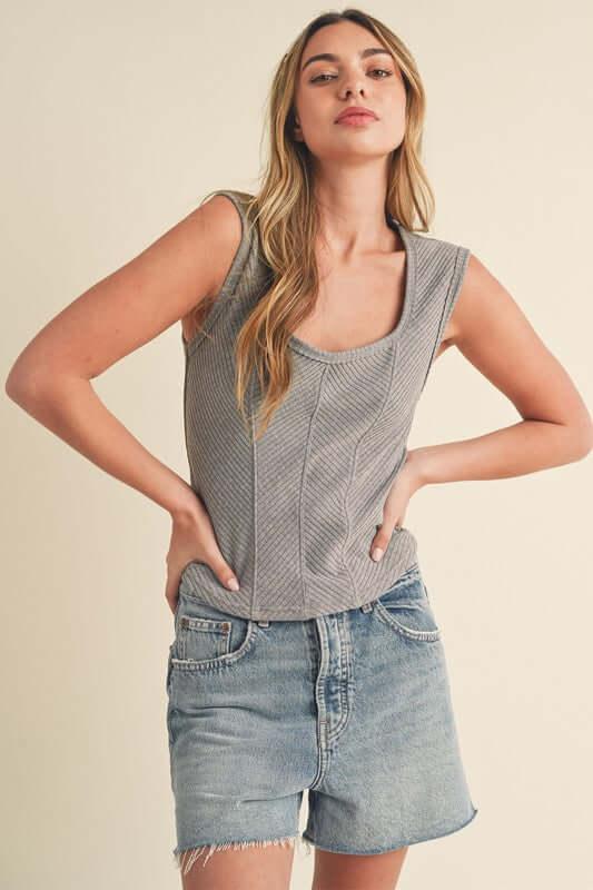 Aemi + Co Exposed Seam Ribbed Wide Strap Tank - Clothes For Her Online Store