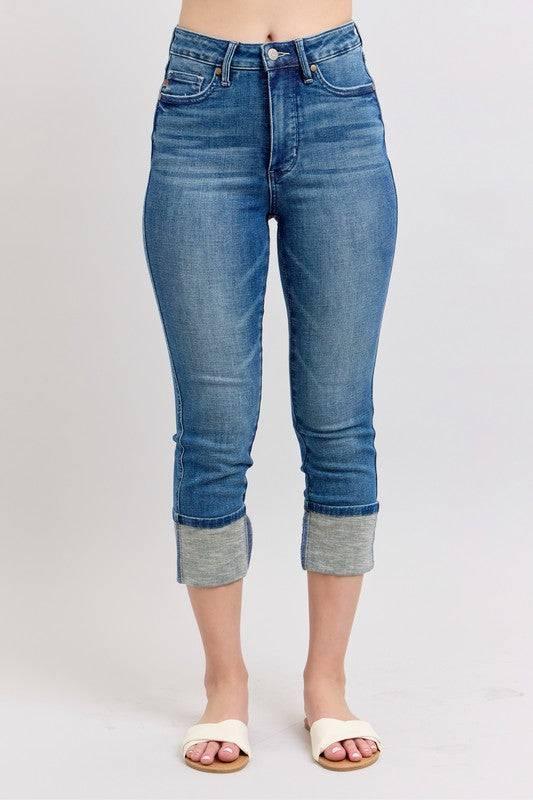 Judy Blue Full Size Skinny Cuff Capris Jeans with Pockets Plus Size - Clothes For Her Online Store
