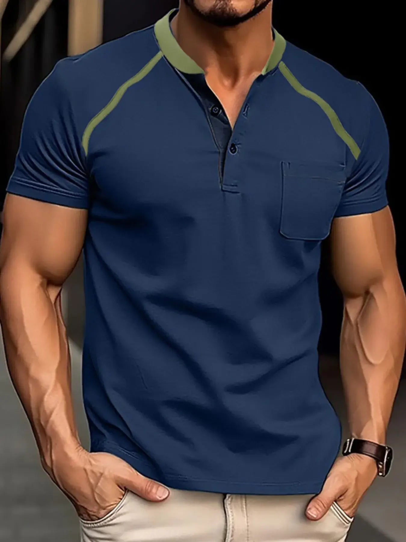 Men's Contrast Stitch Polo Shirt with Chest Pocket