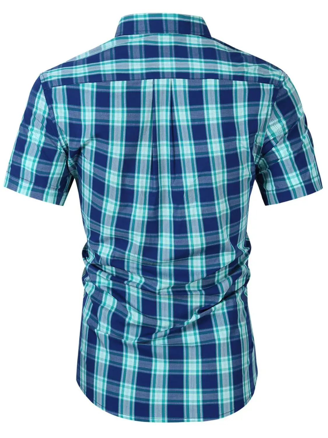 Men's Plaid Collared Neck Short Sleeve Shirt