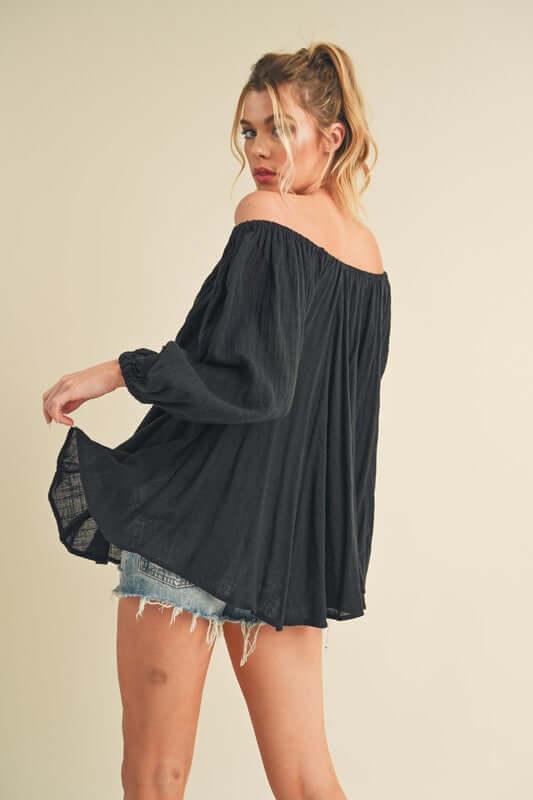 Aemi + Co Off-Shoulder Balloon Sleeve Blouse