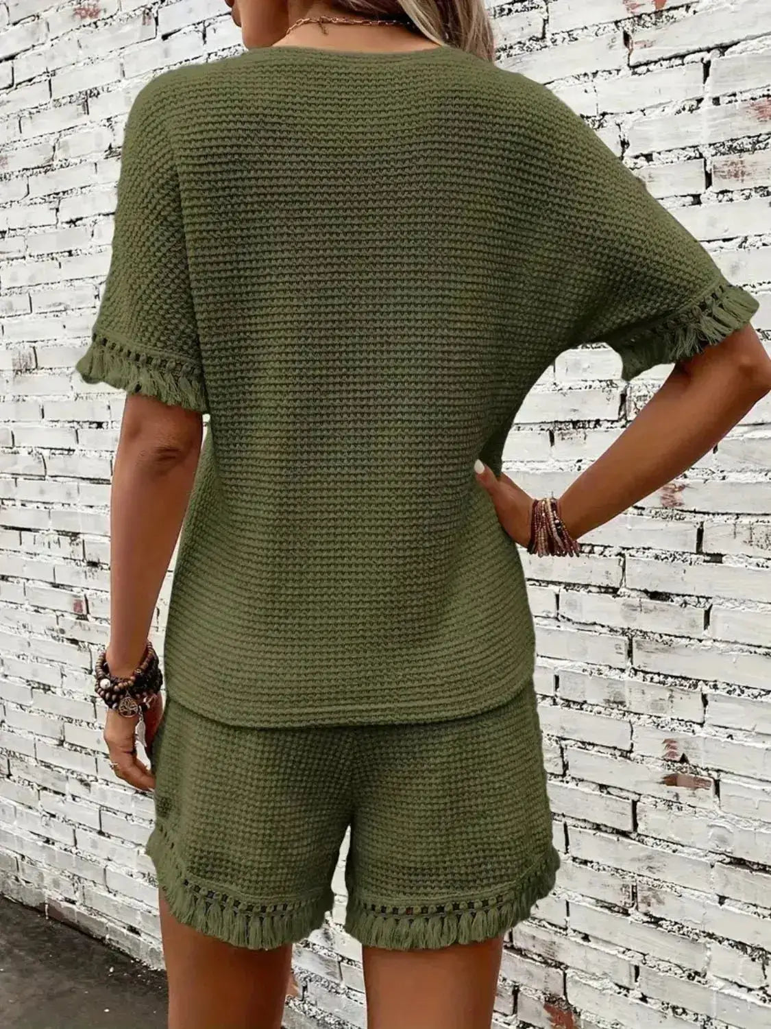 Tassel Round Neck Top and Shorts Set - Clothes For Her Online Store
