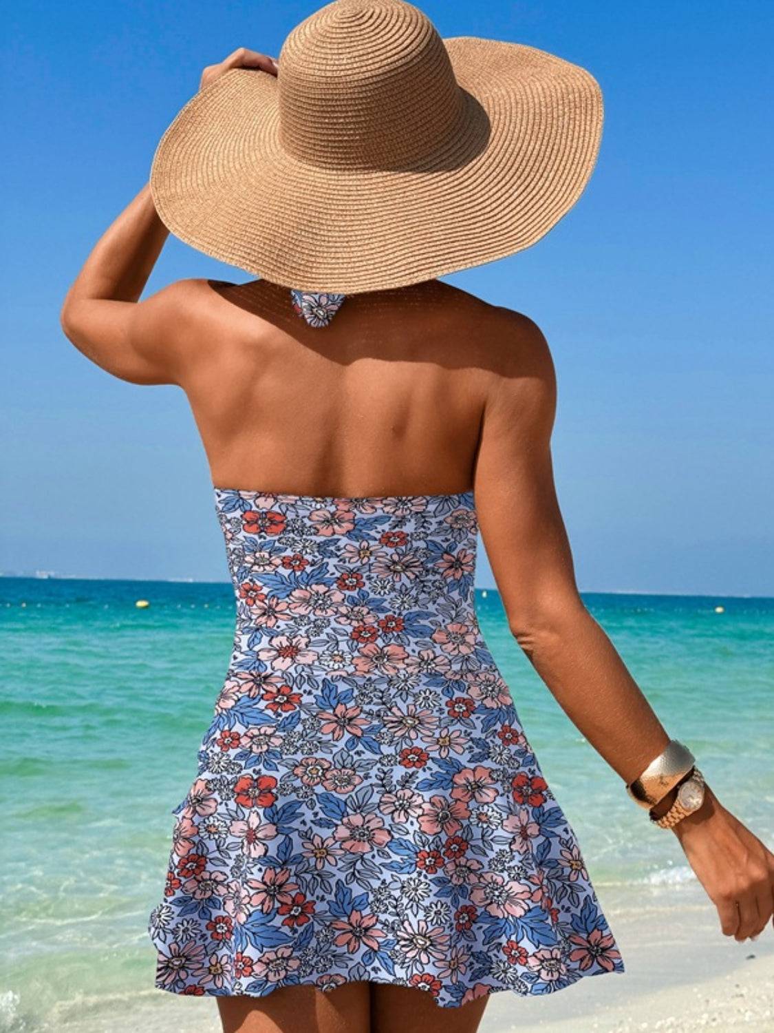 Cutout Printed Halter Neck One-Piece Swimwear - Clothes For Her Online Store