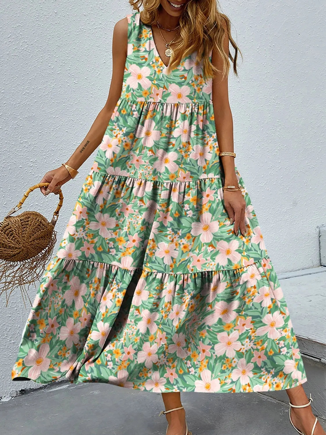 Floral Tiered Maxi Tank Dress