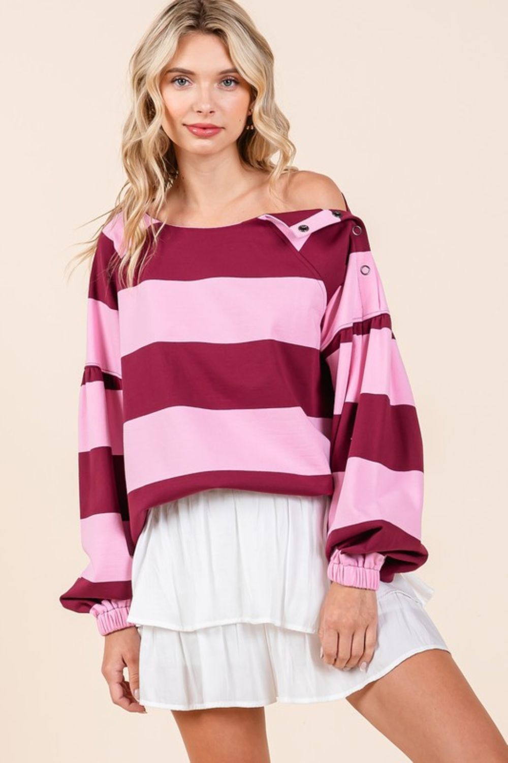 Mittoshop Striped Snap Shoulder Long Sleeve T-Shirt - Clothes For Her Online Store
