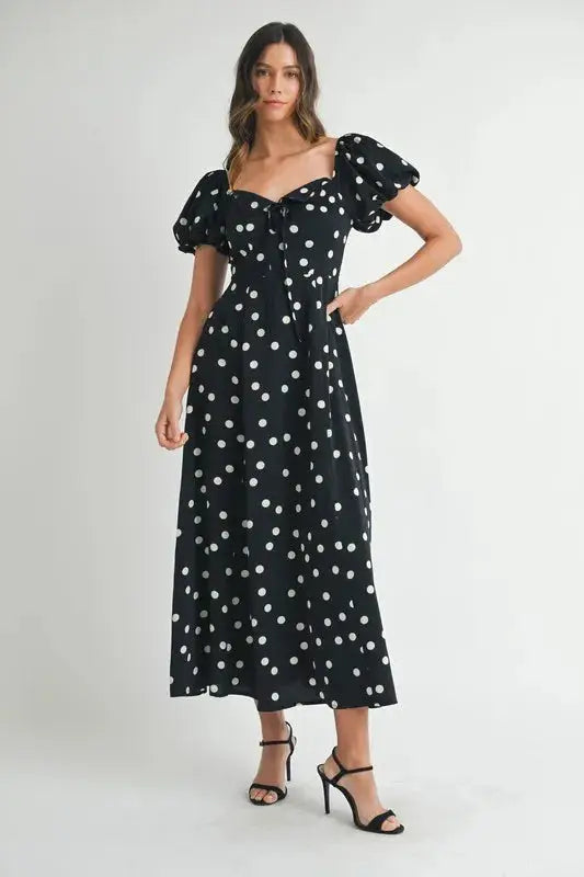 MABLE Polka Dot Puff Sleeve Midi Dress - Clothes For Her Online Store