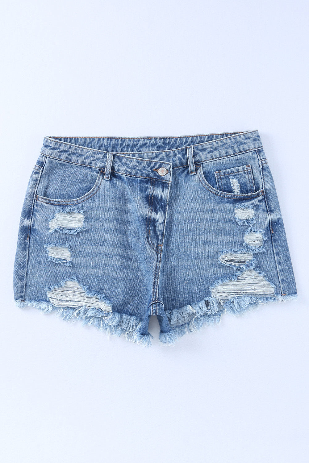 High Rise Crossover Waist Denim Shorts