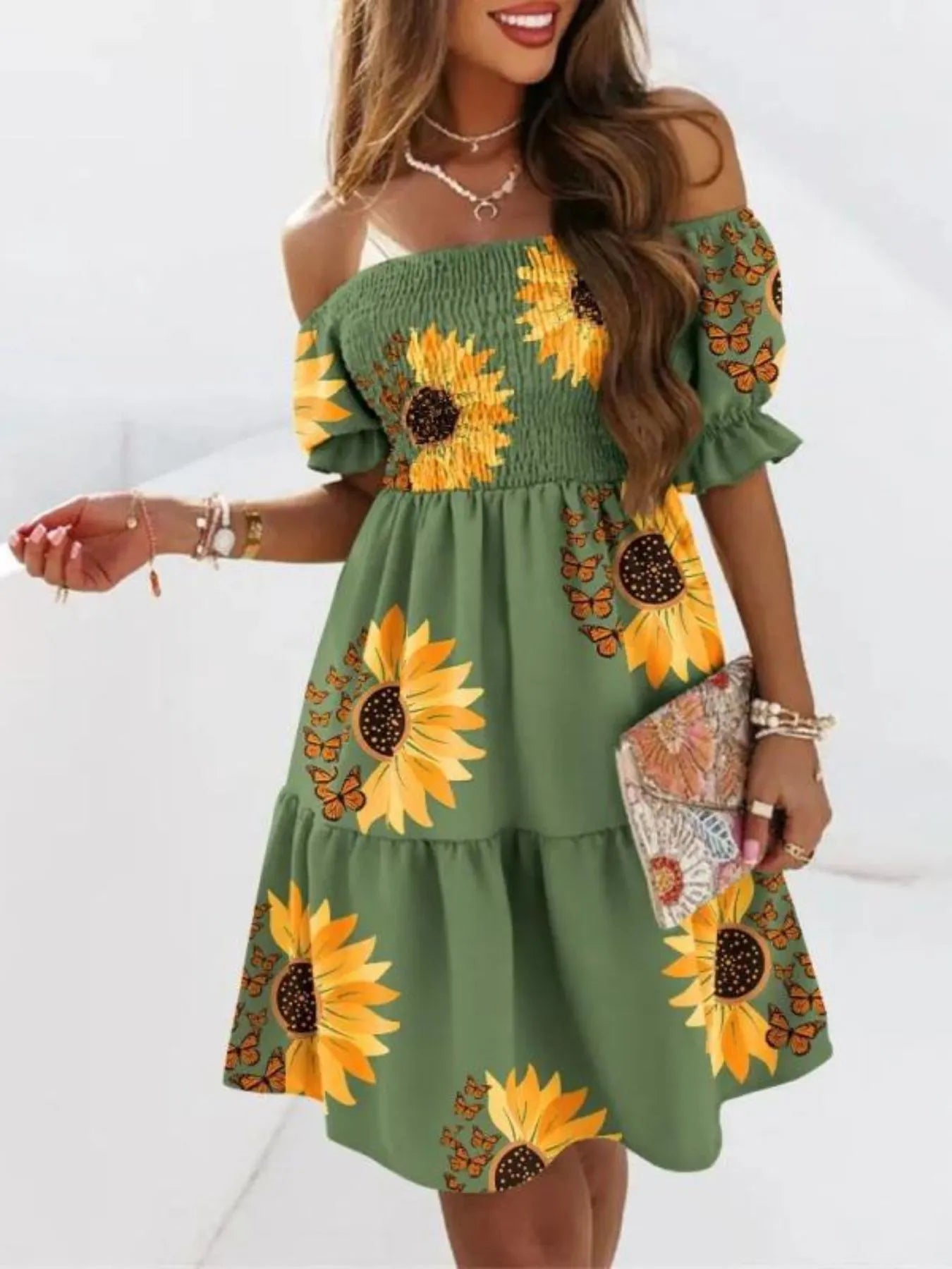 Off Shoulder Smocked Summer Dress
