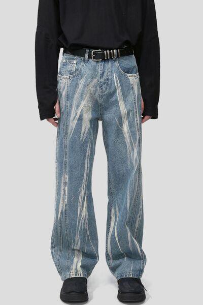 Paint Wide Leg Men's Jeans with Pockets