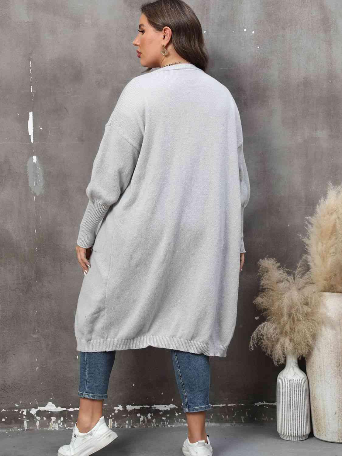Plus Size Long Sleeve Pocketed Cardigan - Clothes For Her Online Store