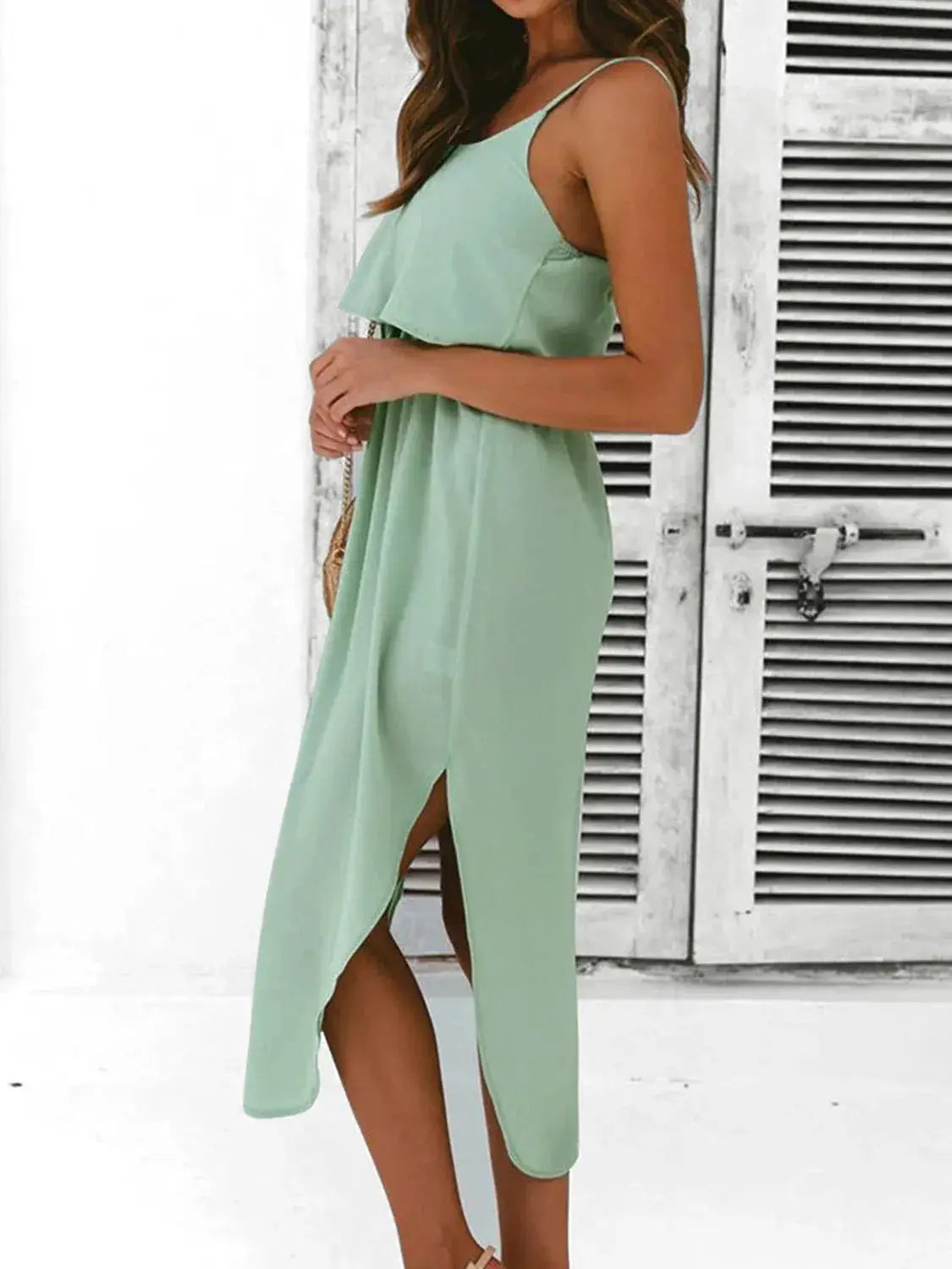 Tied Side Slit Midi Cami Dress - Clothes For Her Online Store