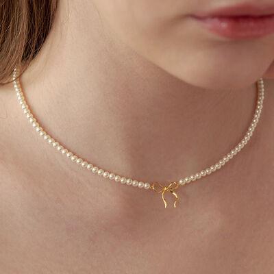 Copper Pearls Bow Necklace - Clothes For Her Online Store