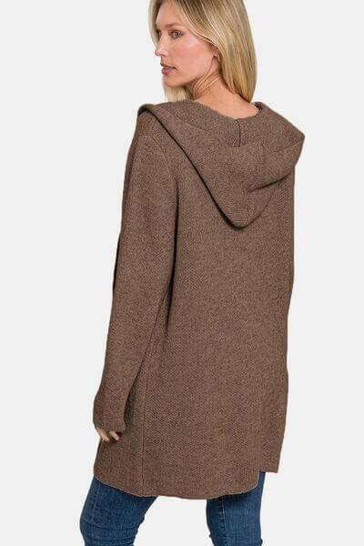 Zenana Hooded Open Front Sweater Cardigan - Clothes For Her Online Store
