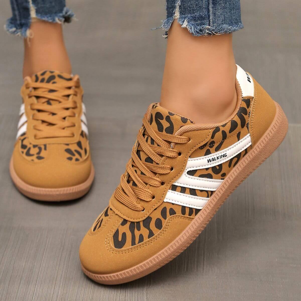 Leopard Round Toe Lace Up Sneakers