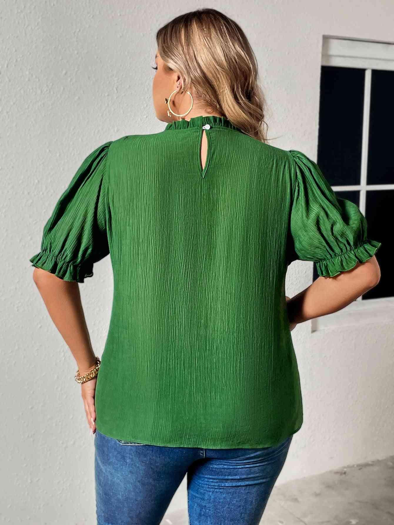 Honey Plus Size Round Neck Flounce Sleeve Blouse - Clothes For Her Online Store