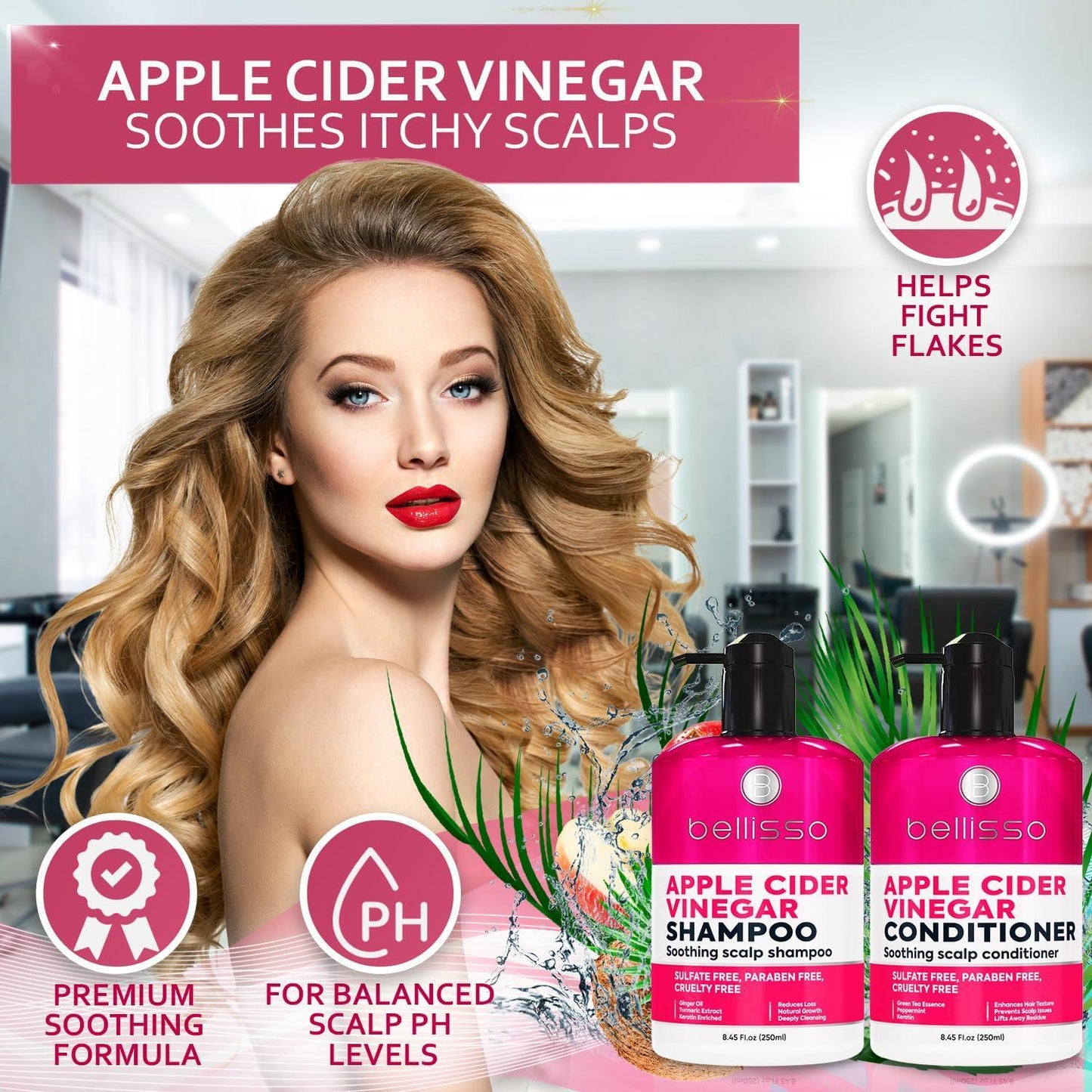 Apple Cider Vinegar Shampoo and Conditioner Set Sulfate and Paraben Free Anti