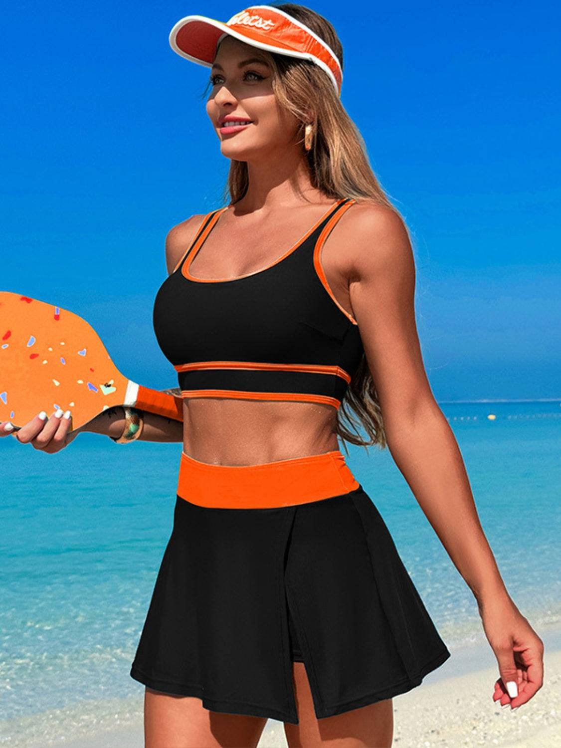 Scoop Neck Top and Skort Swim Set - Clothes For Her Online Store