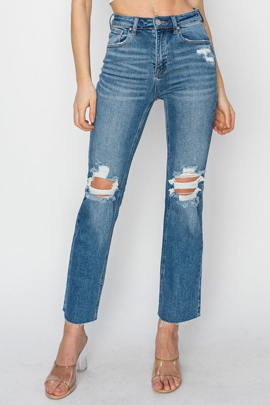 RISEN High Rise Distressed Ankle Jeans - Clothes For Her Online Store