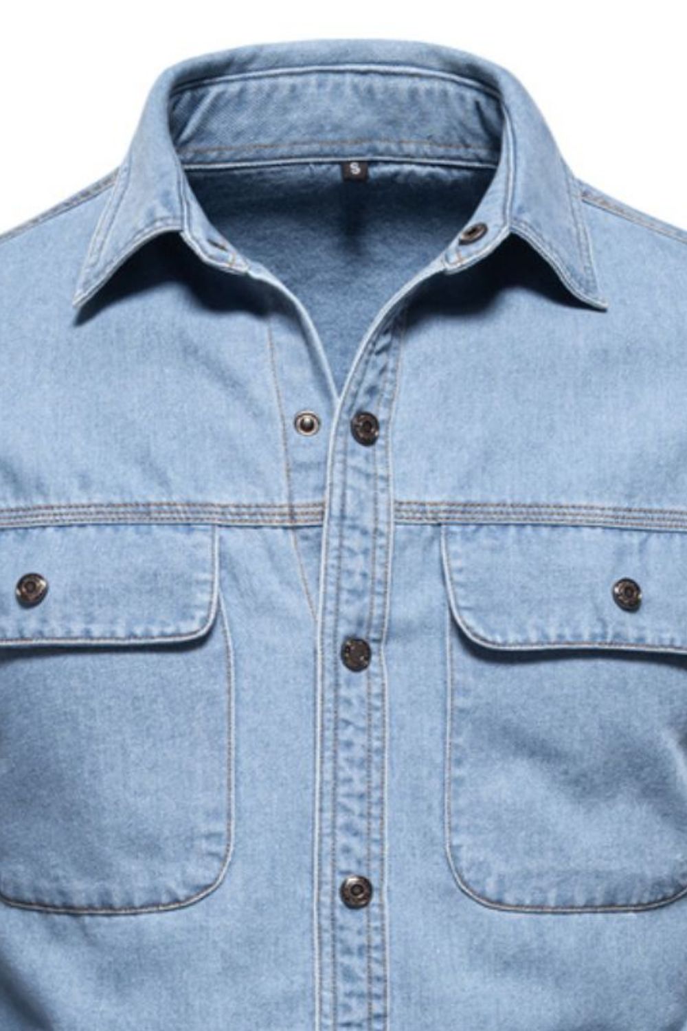 Men's Collared Neck Denim Shirt with Chest Pockets - Clothes For Her Online Store