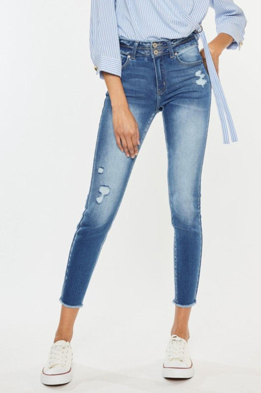 Kancan Distressed Raw Hem High Waist Jeans - Clothes For Her Online Store