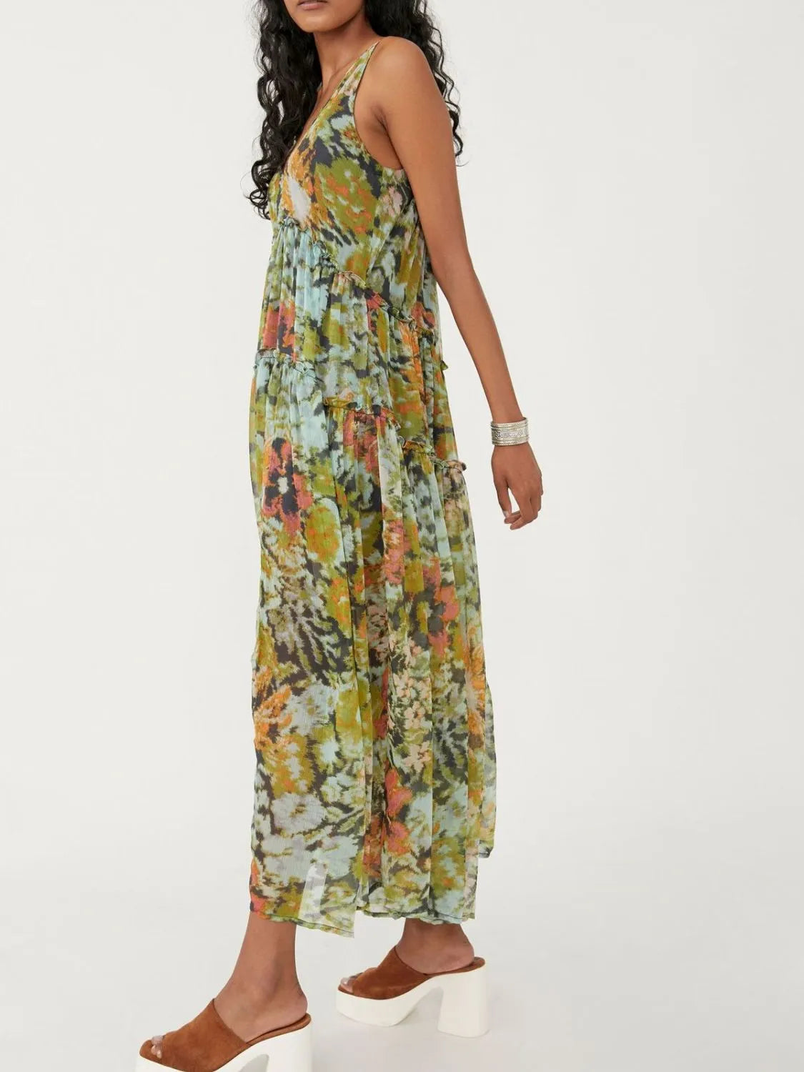 Printed V-Neck Sleeveless Dress