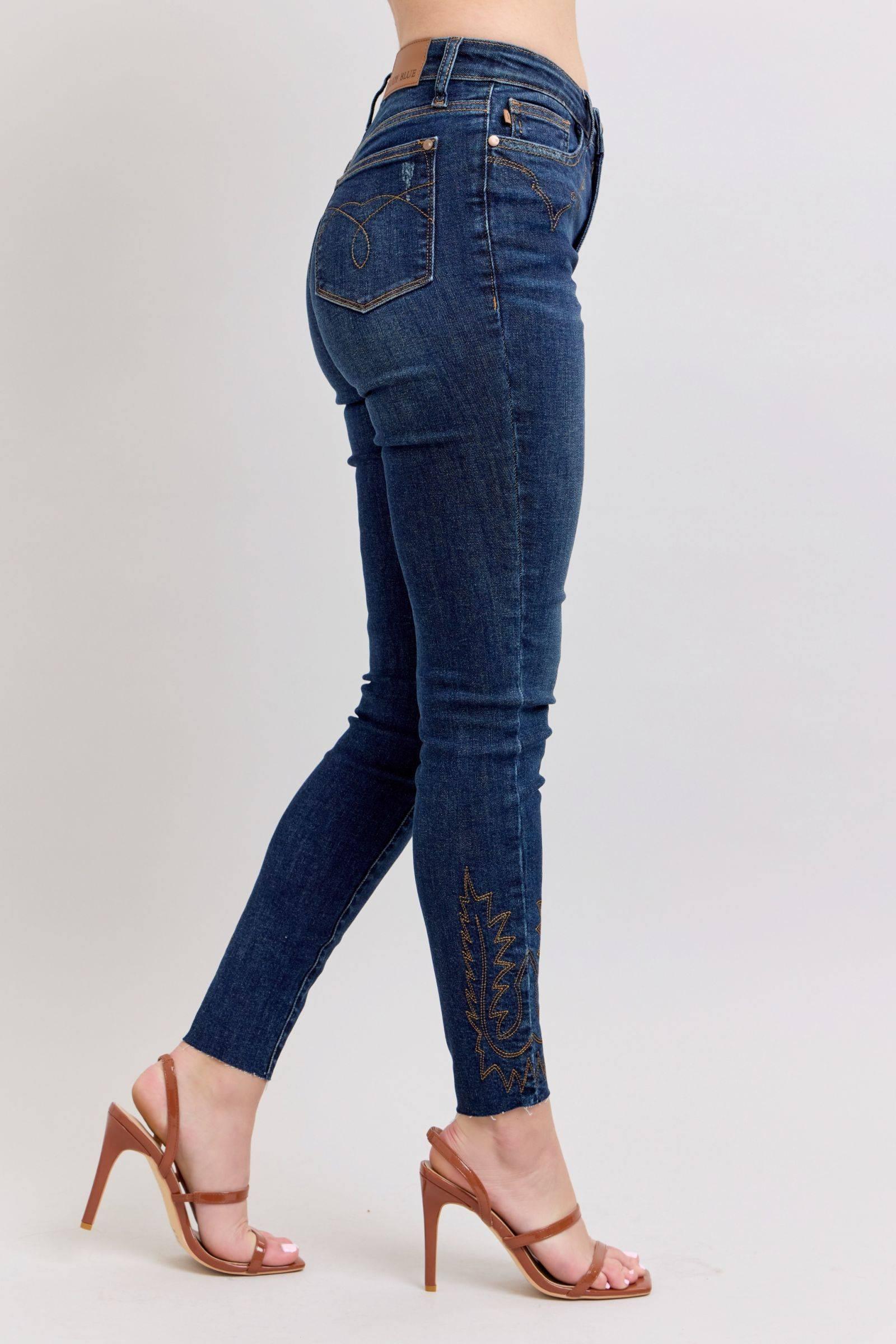 Judy Blue Full Size Embroidered High Rise Skinny Jeans Plus Size - Clothes For Her Online Store