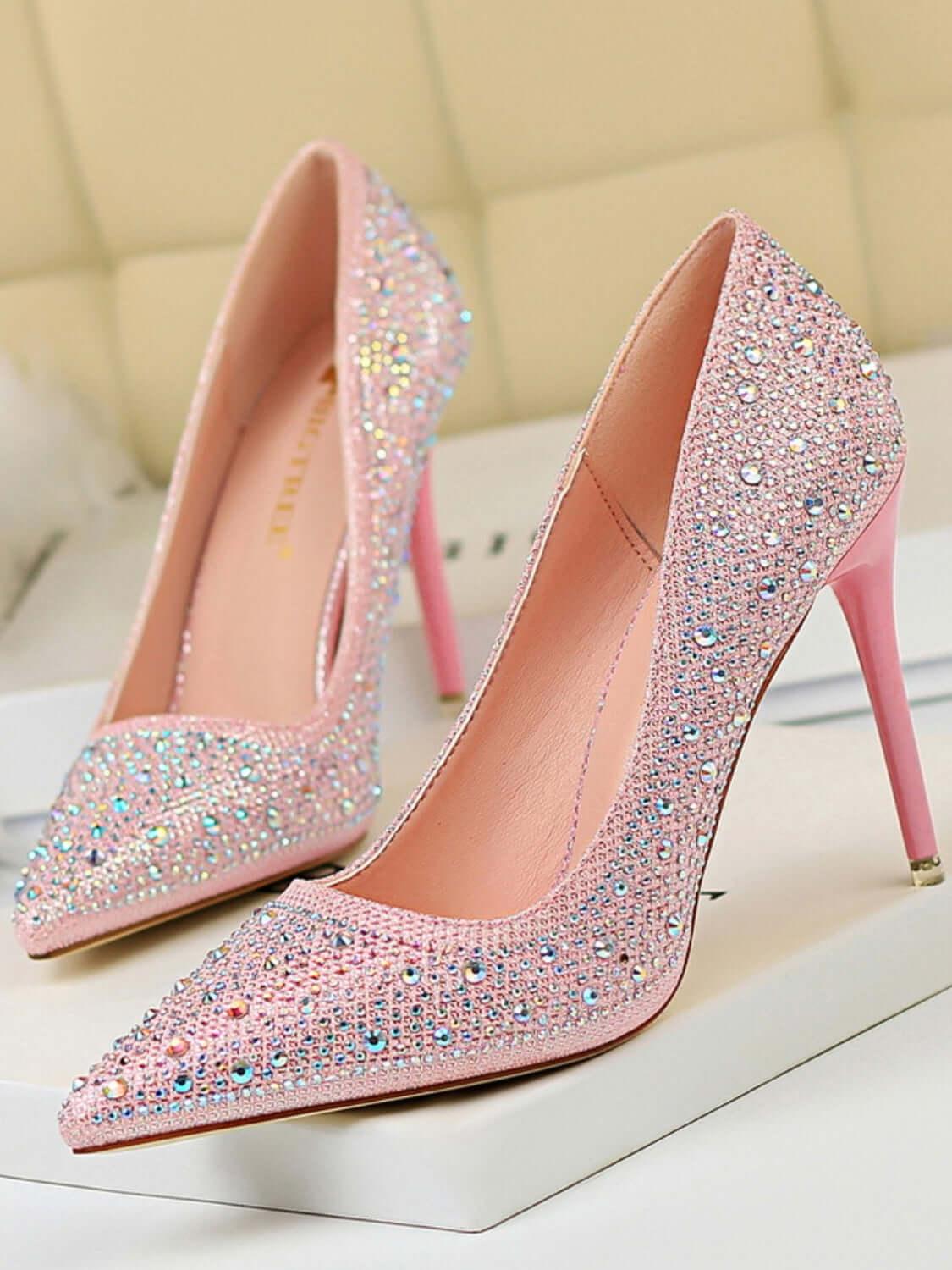 Point Toe Rhinestone Decor Stiletto Pumps