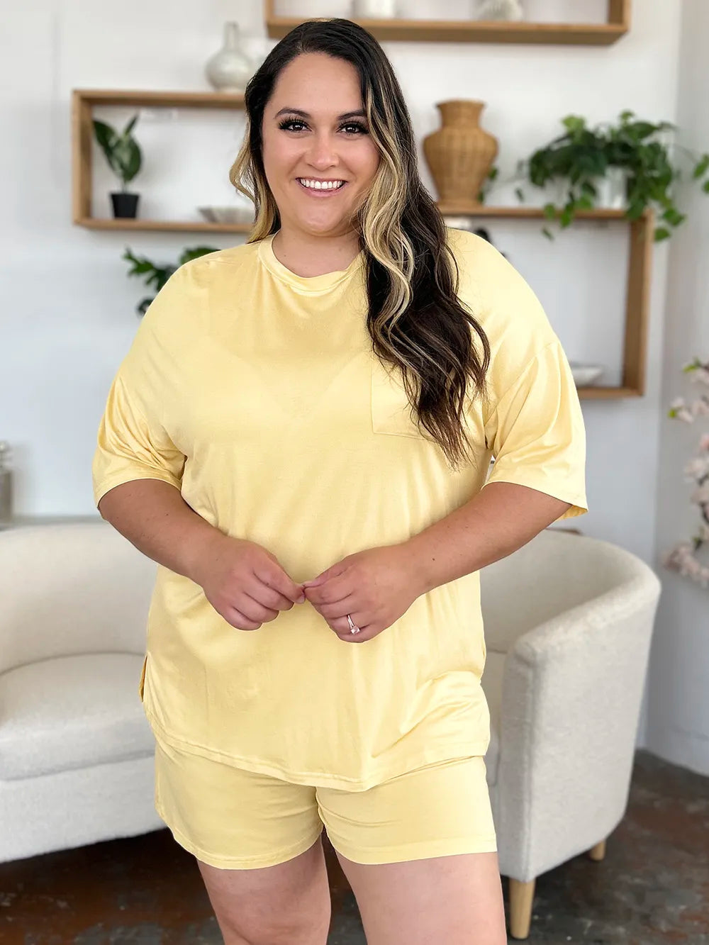 Basic Bae Bamboo Full Size Round Neck Drop Shoulder T-Shirt and Shorts Set - Clothes For Her Online Store
