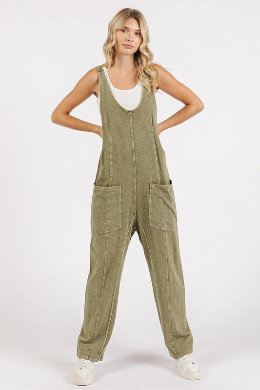 Mittoshop Mineral Wash Relaxed Fit Sleeveless Harem Jumpsuit - Clothes For Her Online Store