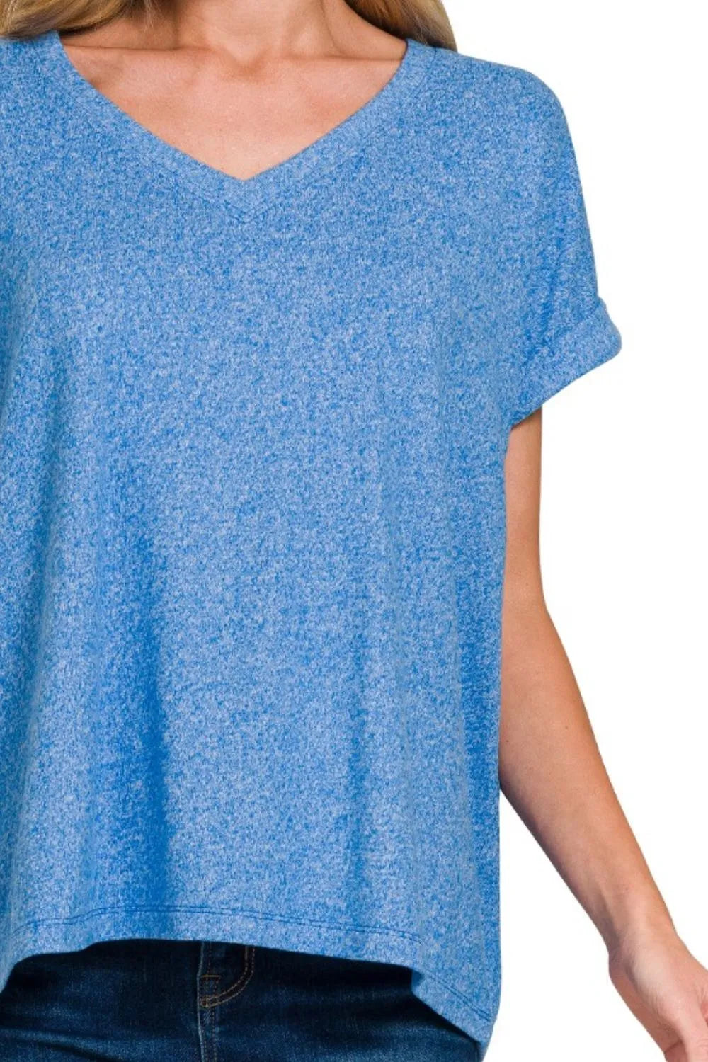 Zenana Soft Melange Hacci V-neck Tee