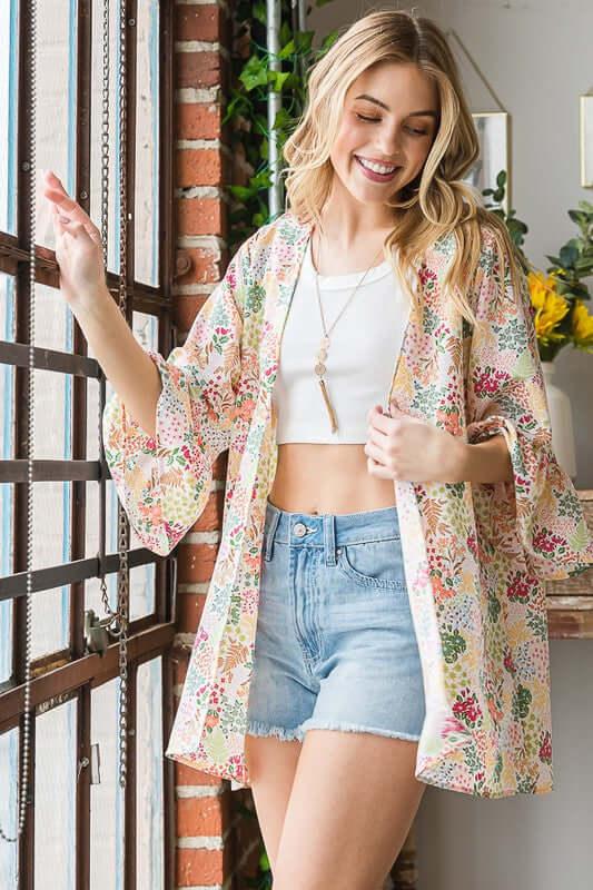 Heimish Full Size Multi Color Floral Open Cardigan Plus Size