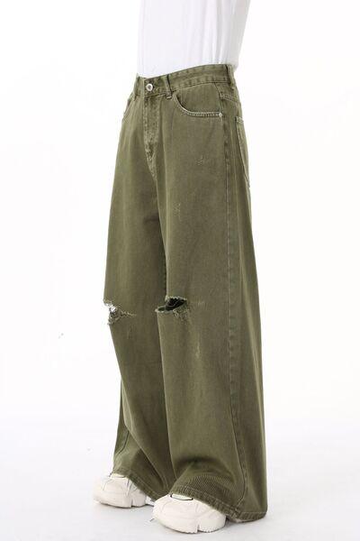 Distressed Wide Leg Jeans with Pockets - Clothes For Her Online Store