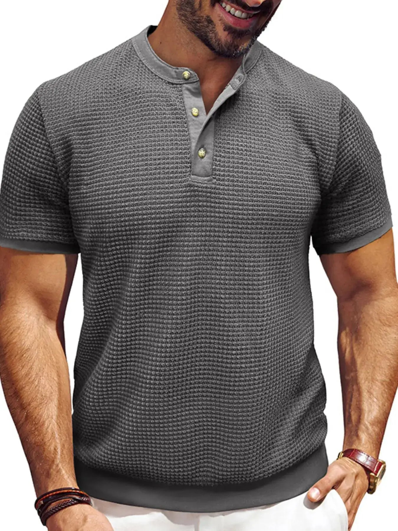 Men's Textured Henley Short Sleeve T-Shirt