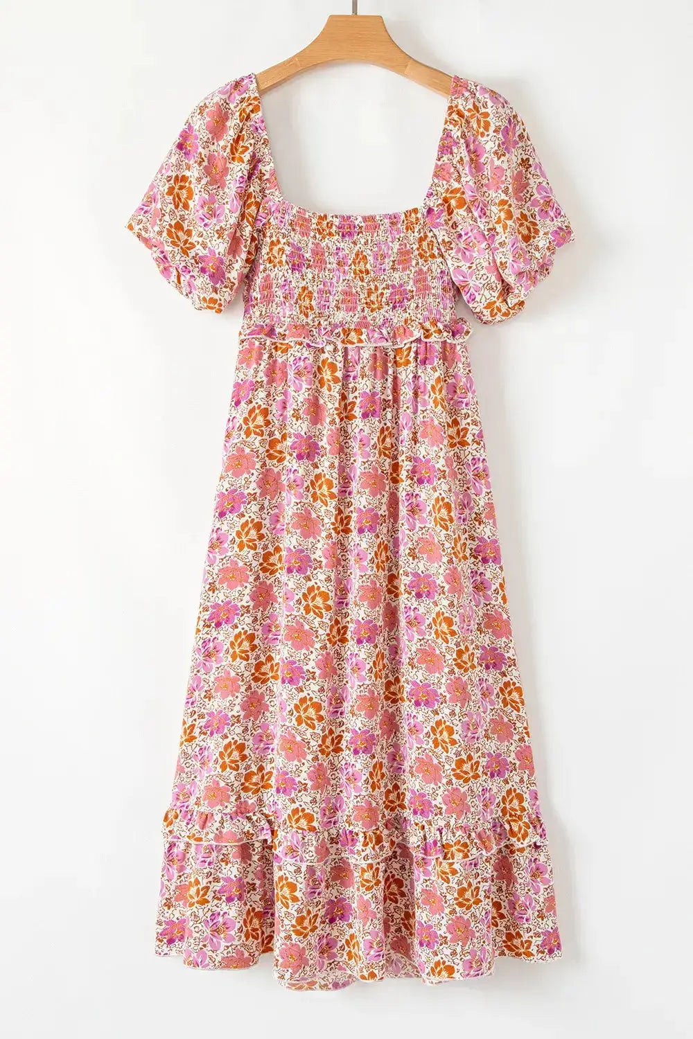 Floral Square Neck Knotted Ruffle Midi Dress - Clothes For Her Online Store