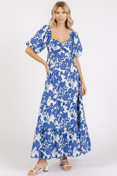Mittoshop Cutout Back Floral Sweetheart Neck Puff Sleeve Dress - Clothes For Her Online Store