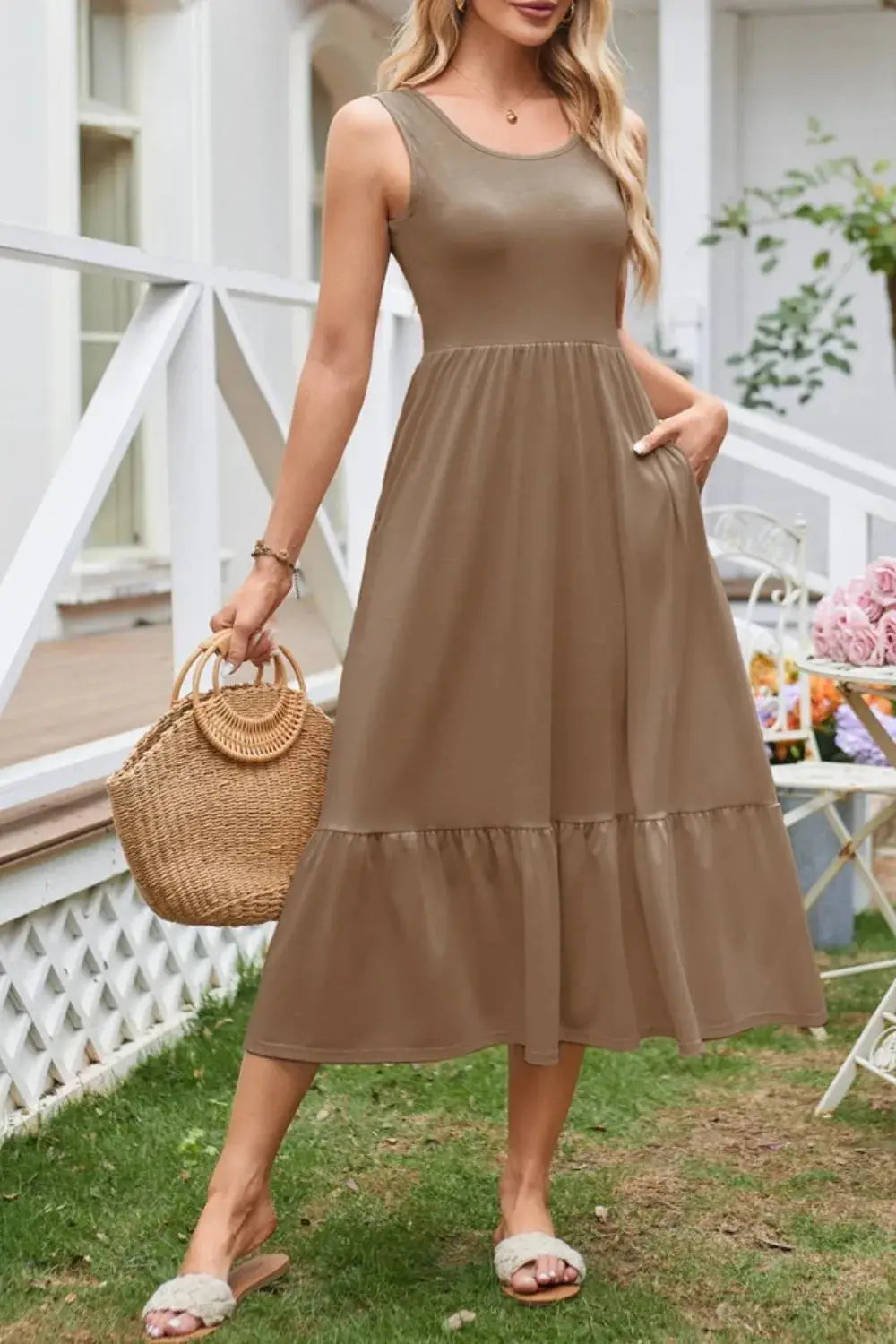 Round Neck Wide Strap Tank Dress - Clothes For Her Online Store