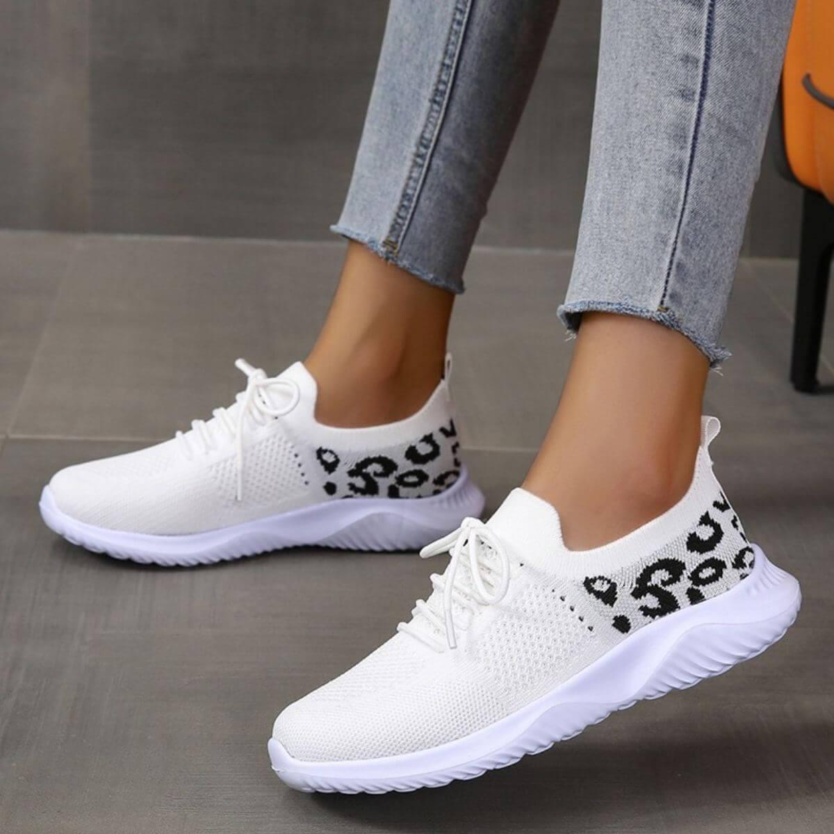 Leopard Breathable Mesh Lace Up Athletic - Clothes For Her Online Store