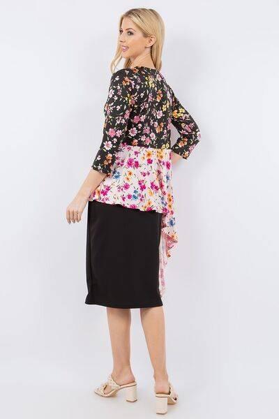 Celeste Floral Asymmetrical Hemline Round Neck Top