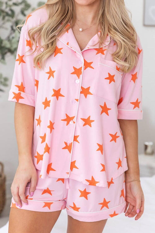 Star Print Short Sleeve Shirt and Shorts Set - Clothes For Her Online Store