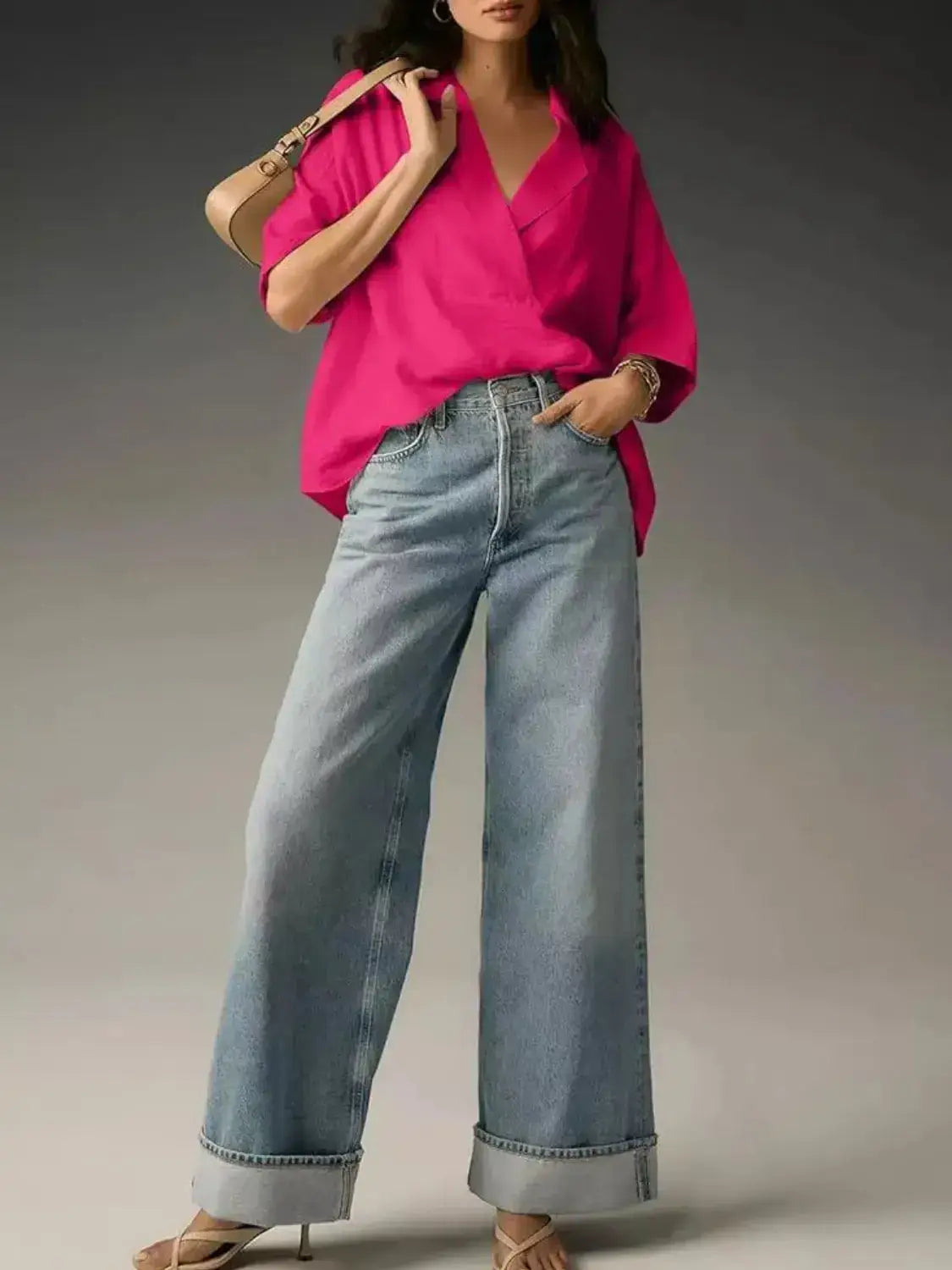 Collared Neck Half Sleeve Blouse - Clothes For Her Online Store