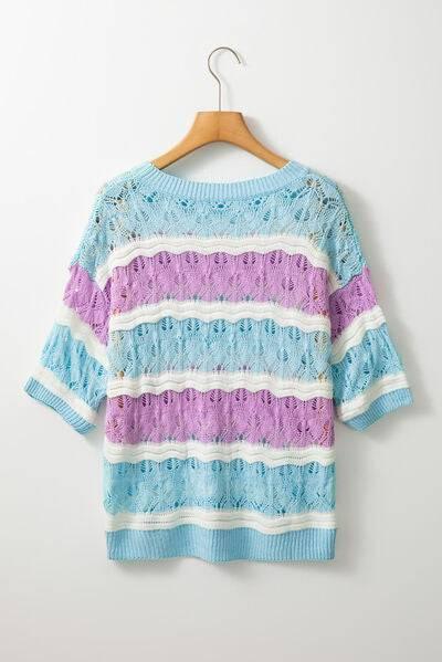 Color Block Openwork Half Sleeve Sweater