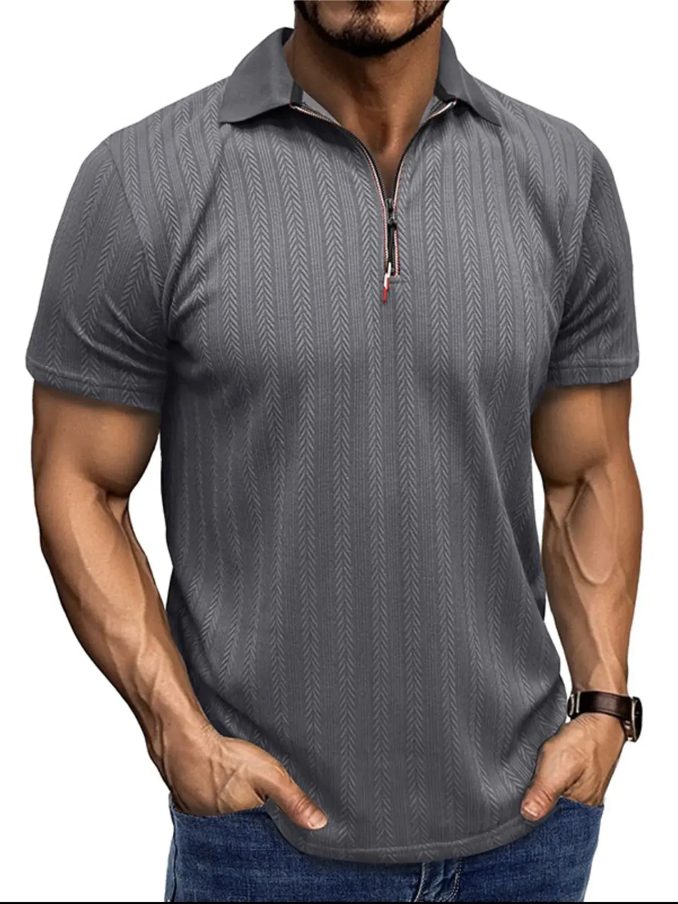 Men's Textured Quarter-Zip Polo Shirt
