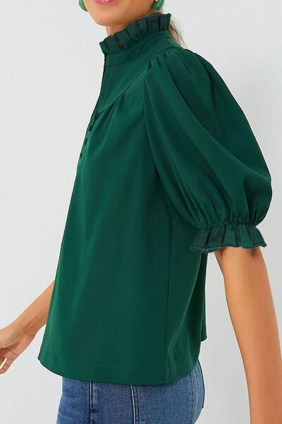 Puff Sleeve Frilled Trim Elegant Blouse