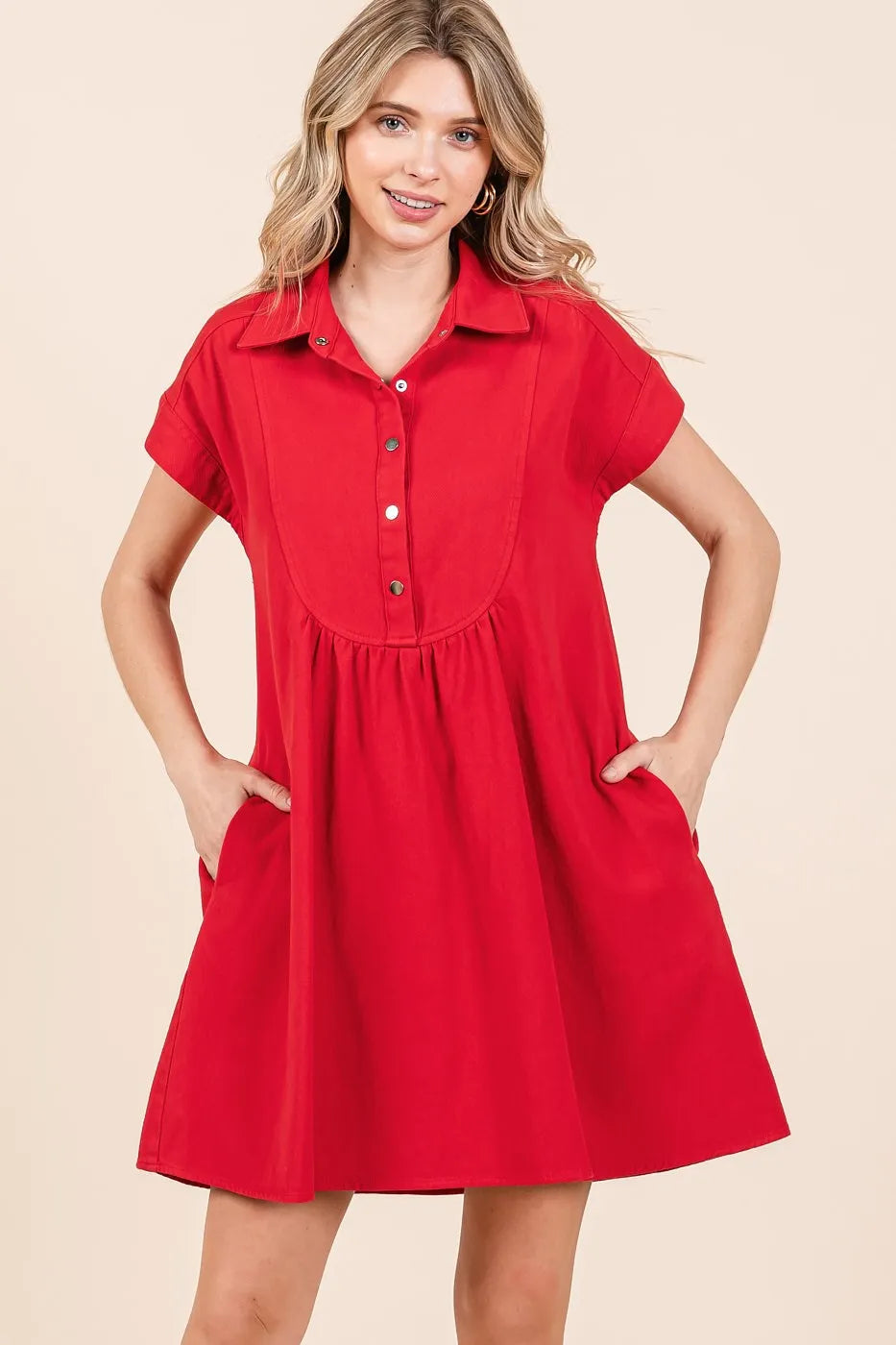 Mittoshop Twill Short Sleeve Collared Mini Dress